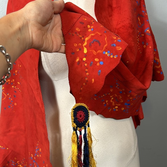 Vintage western red suede leather hand painted shawl rare large - Picture 14 of 17